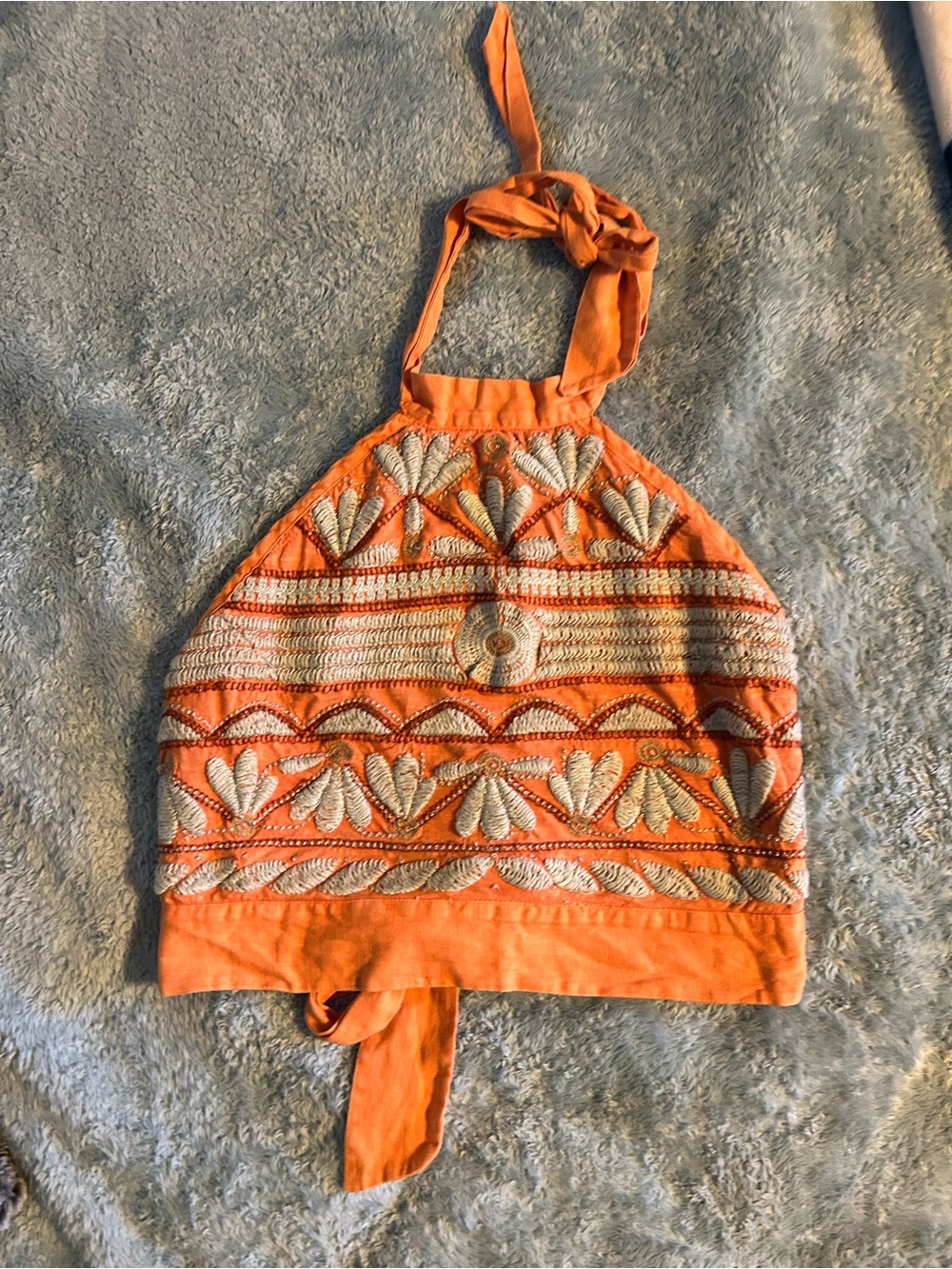 Free People Orange Embroidered Halter Crop Top